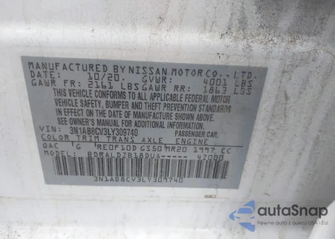 2020 Nissan Sentra Sv Xtronic Cvt from USA, damaged, VIN 3N1AB8CV3LY309740